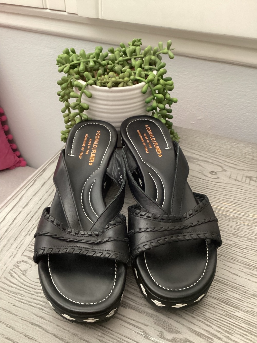 Donald J. Pliner Black Braided Leather Wedge Mules NWOT